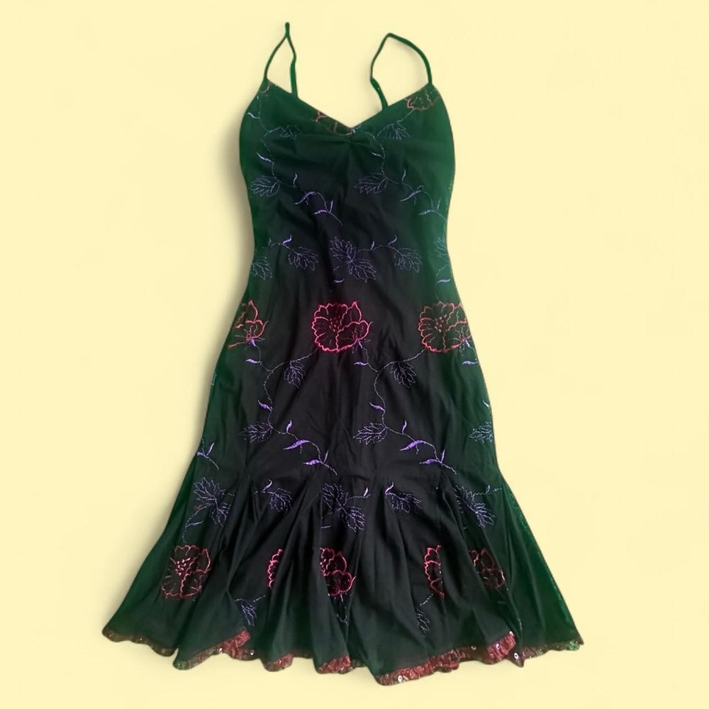 Vintage Betsey Johnson stretch embroidered midi dress, size M, EUC